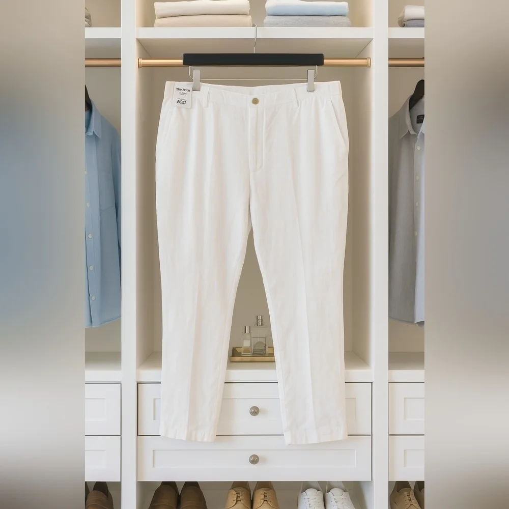 Linen Men 48x32 White Weekend Vacation Cruise Resort Relaxed Fit Pants New